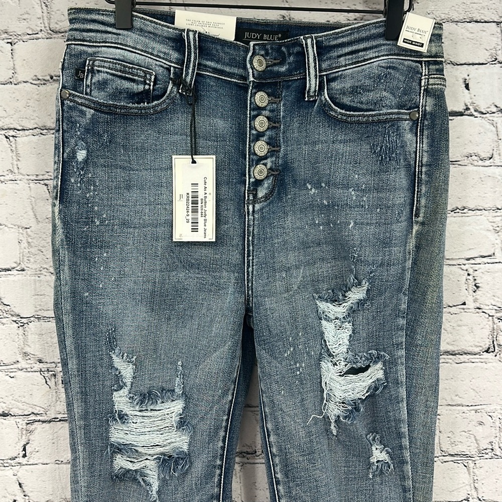 JUDY BLUE Skinny Fit High-Waisted Distressed Denim Jeans 9/29 Light Blue *NWT* - Picture 3 of 11